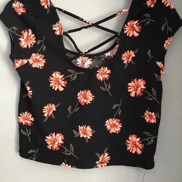 Windsor Tops - Black Floral Top with Strappy back